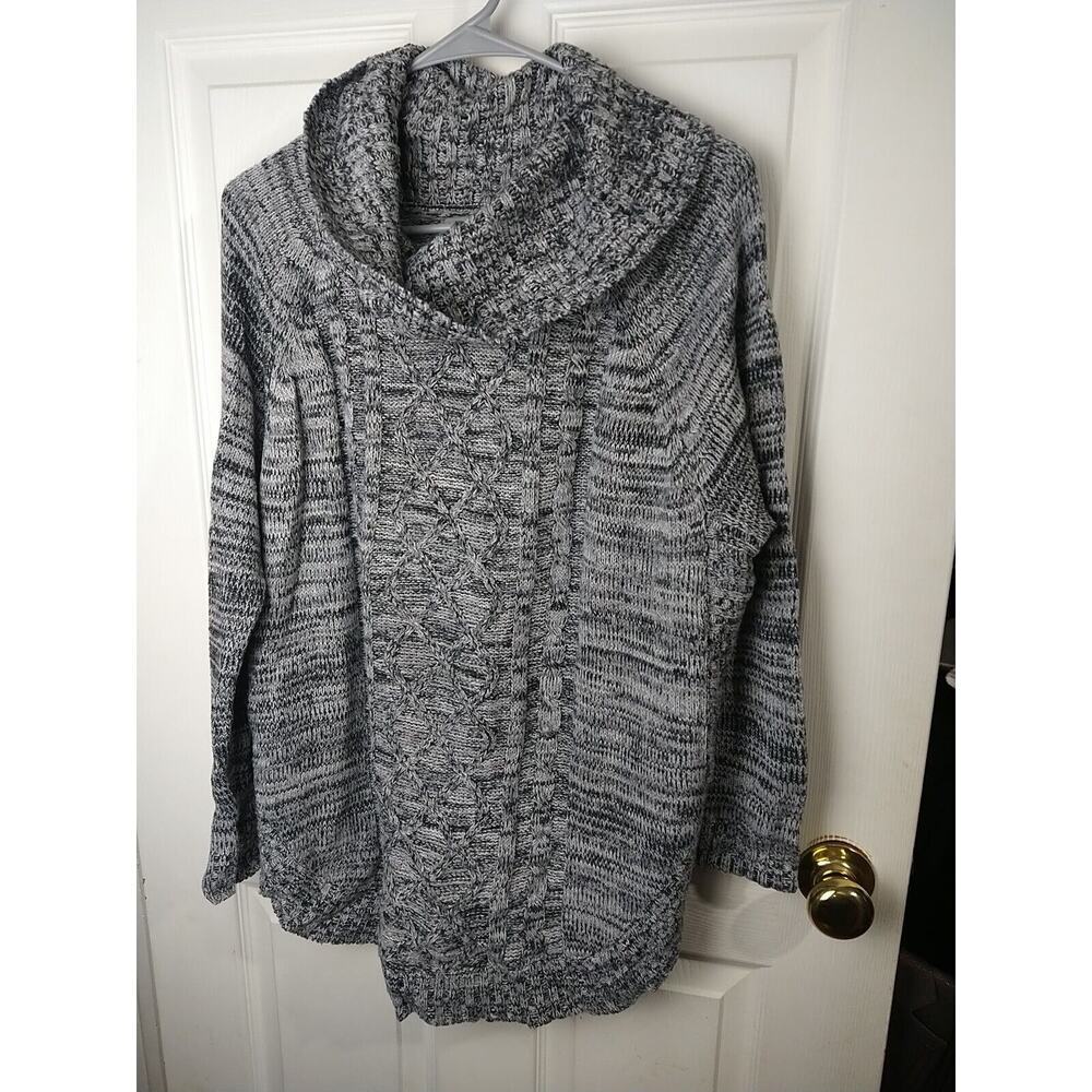 Jason Maxwell Woman M Sweater Grey White Heathered Cable Knit Long Sleeve Curved